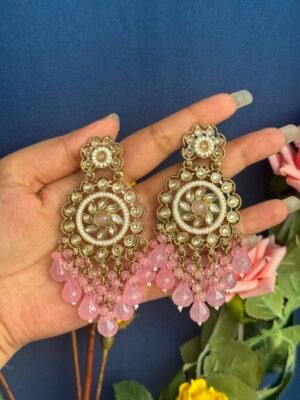 Gauhar Kundan Earrings – Light Pink