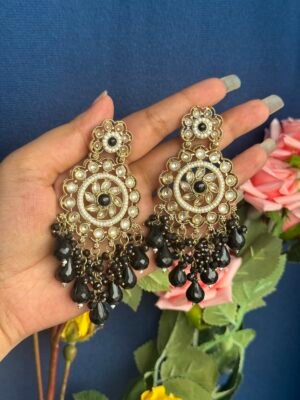 Gauhar Kundan Earrings – Black