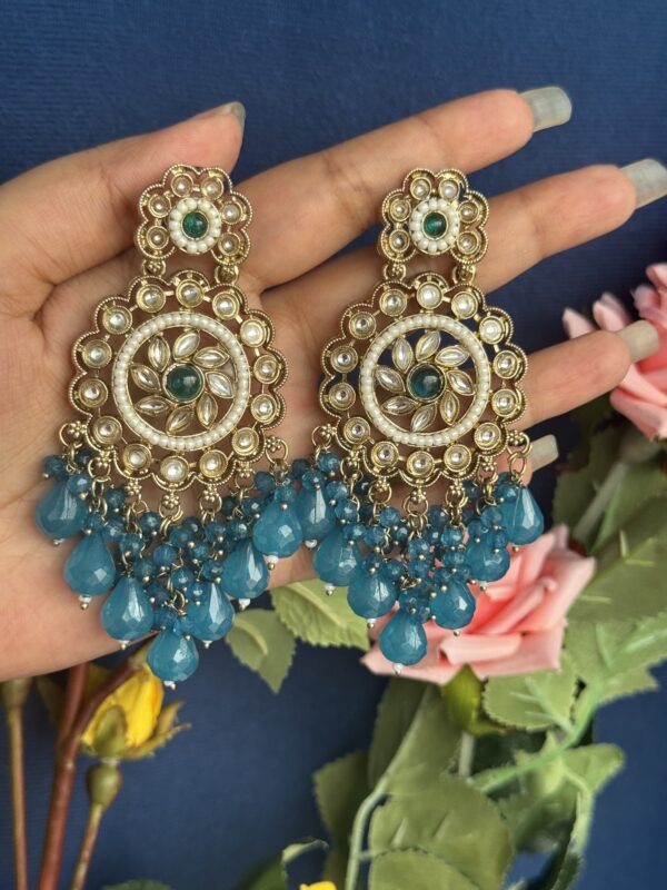 Gauhar Kundan Earrings - Teal Blue