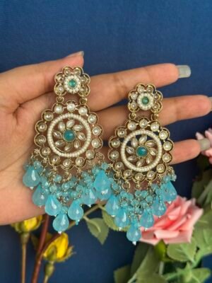 Gauhar Kundan Earrings – Light Blue
