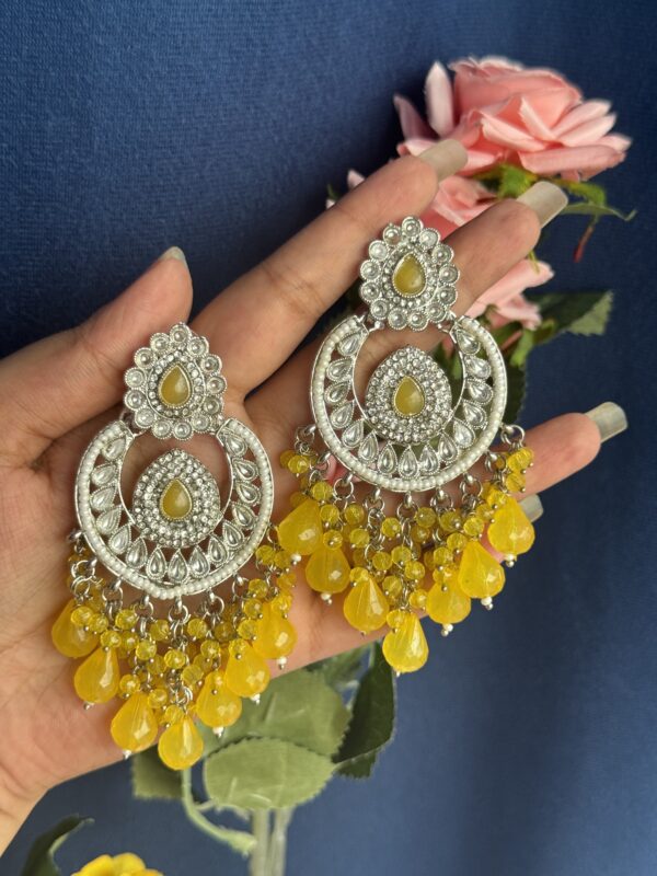 Aradhya Kundan Earrings - Silver Polish -  Yellow