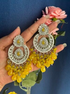 Aradhya Kundan Earrings – Silver Polish –  Yellow