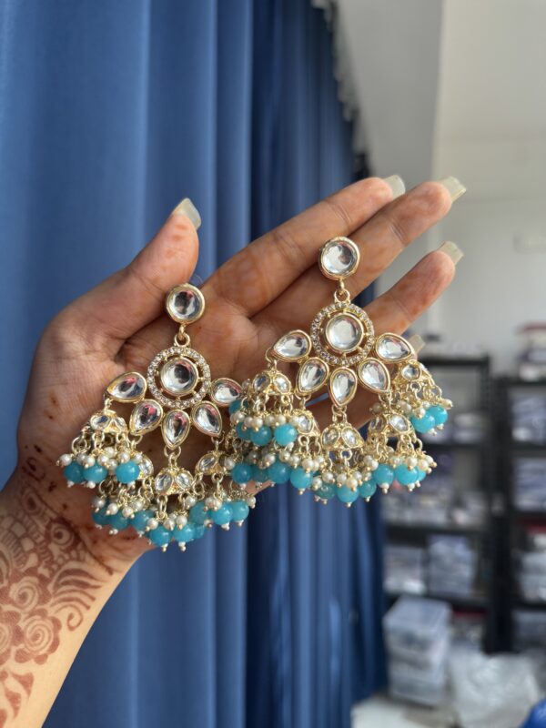 Rupali Kundan Earrings - Light Blue