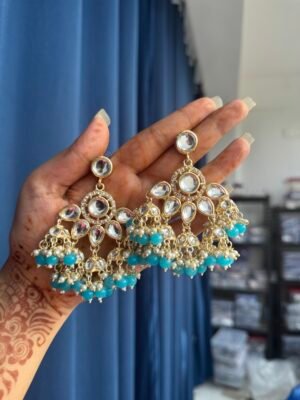Rupali Kundan Earrings – Light Blue