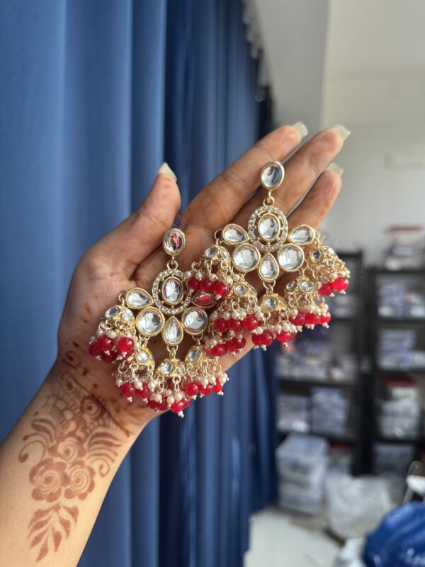 Rupali Kundan Earrings - Red