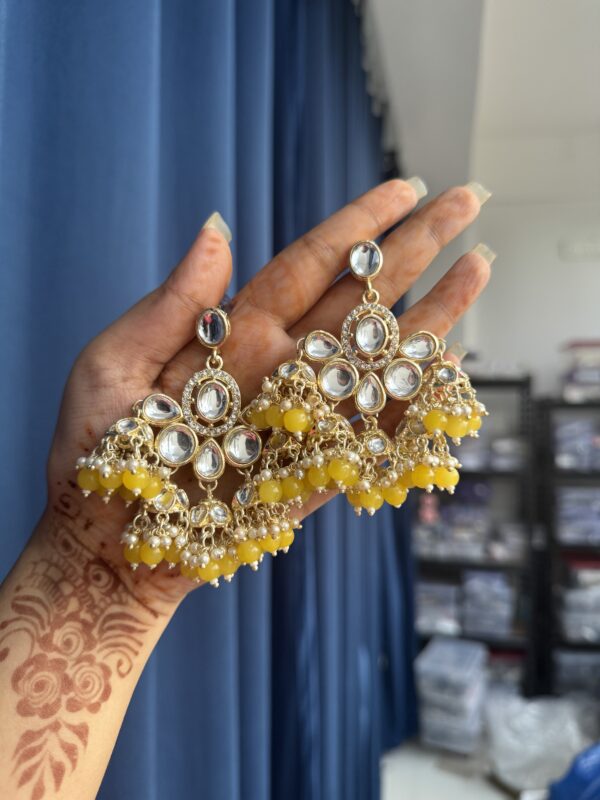 Rupali Kundan Earrings - Yellow