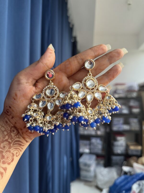 Rupali Kundan Earrings - Dark Blue