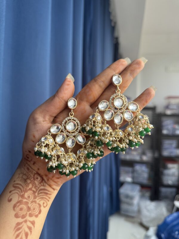 Rupali Kundan Earrings - Dark Green