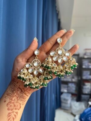 Rupali Kundan Earrings – Dark Green