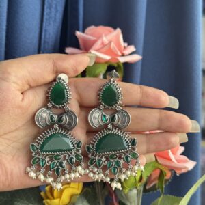 Monalisa Stone Brass Earrings – Dark Green