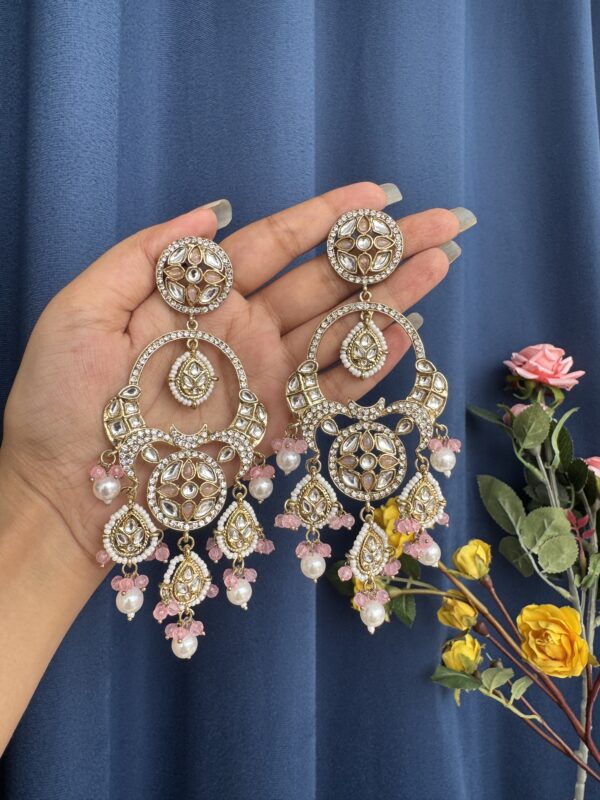 Sonakshi Premium Chandbali Earrings - Light Pink