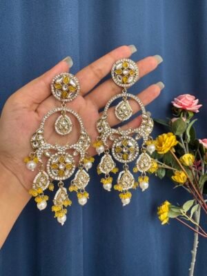 Sonakshi Premium Chandbali Earrings – Yellow