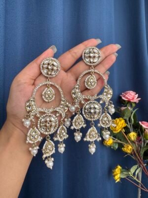 Sonakshi Premium Chandbali Earrings – White