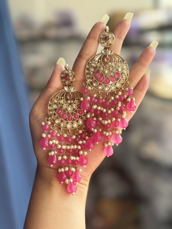 Teena Long Crystal Earrings - Dark Pink