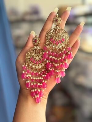 Teena Long Crystal Earrings – Dark Pink