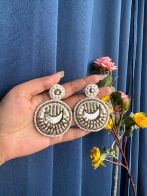 Beaded Mirror Earrings – White