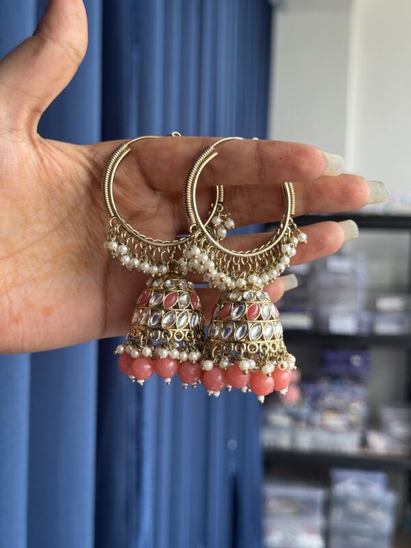 Lavanya kundan Bali Jhumka - Peach