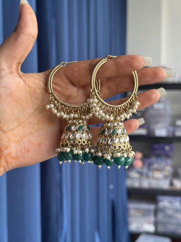 Lavanya kundan Bali Jhumka- Green
