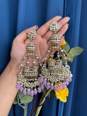 Long Sanchita Kundan Earrings – Lavender
