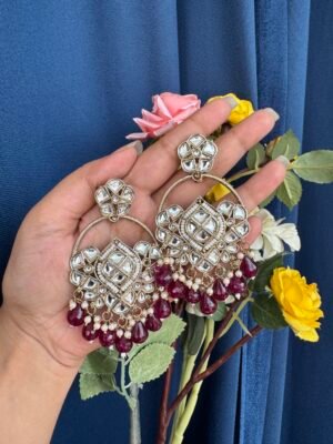 Chandbali Earrings – Dark Red
