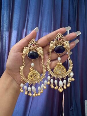 Aparna Brass Chandbali – Blue