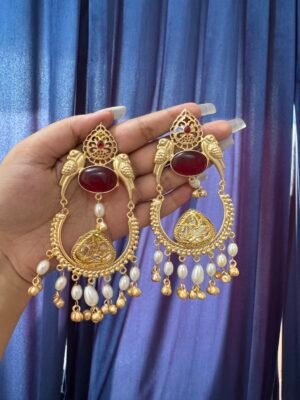 Aparna Brass Chandbali Earrings – Red