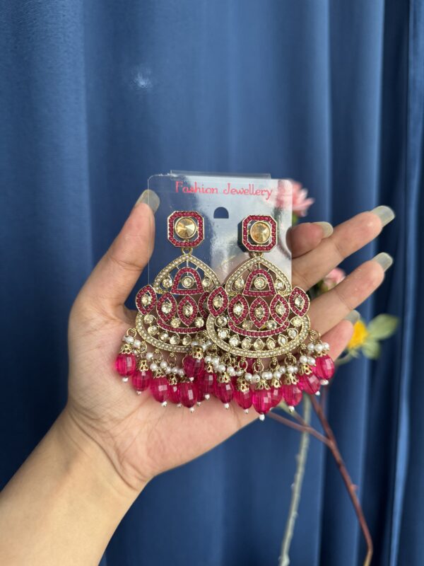 Vedika Premium Earrings - Dark Pink