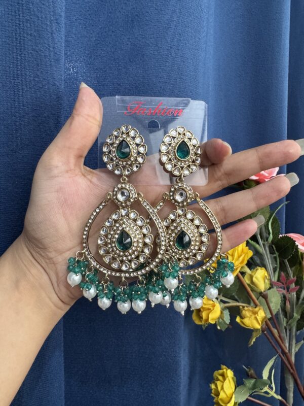 Ritika Premium Earrings - Teal Green