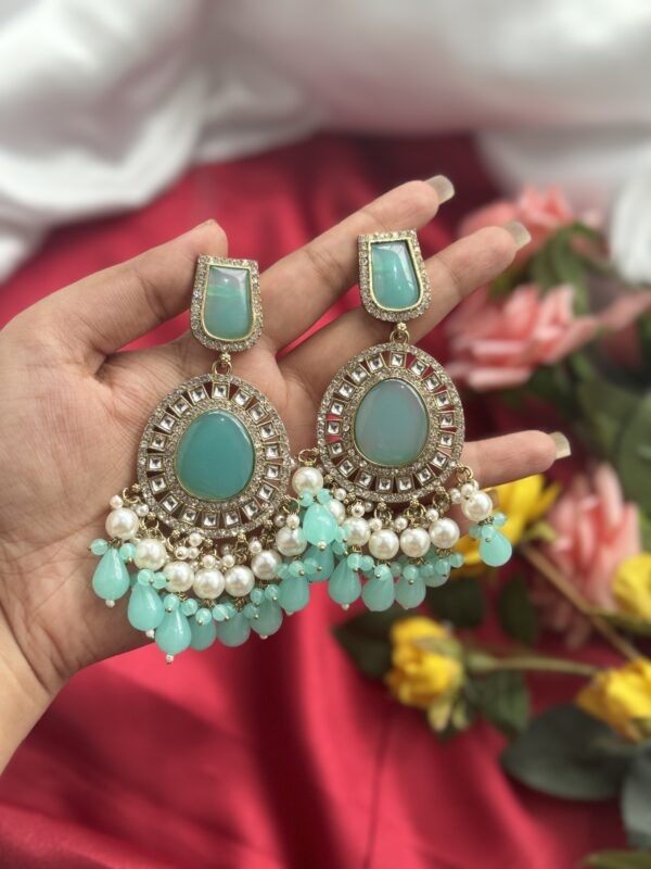 Rizwana Kundan Earrings - Light Blue