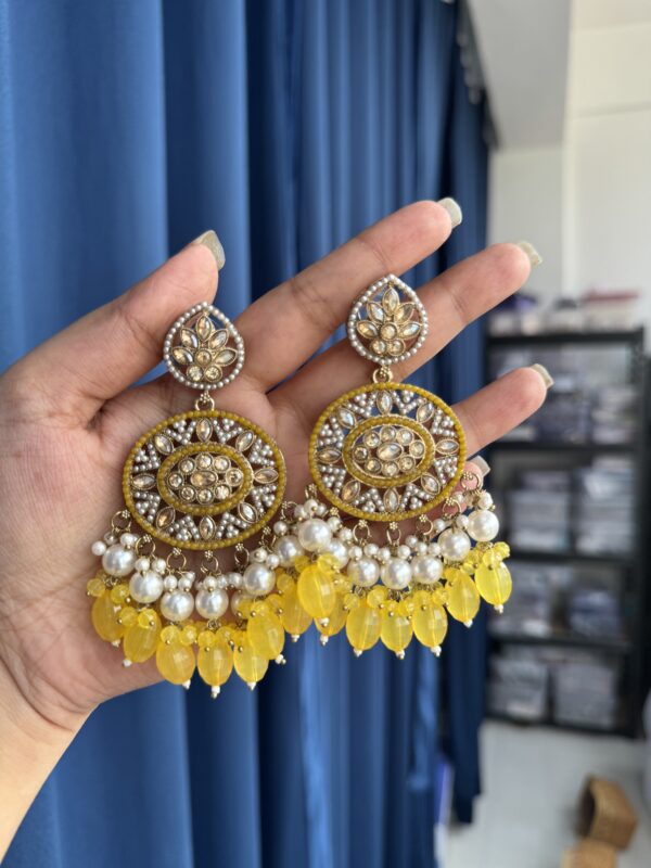 Sanchita Kundan Earrings - Yellow