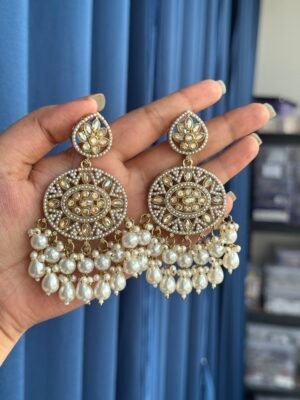 Sanchita Kundan Earrings – White