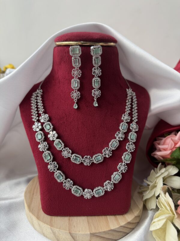 Avantika 2 Layer American Diamond Set - Mint Green