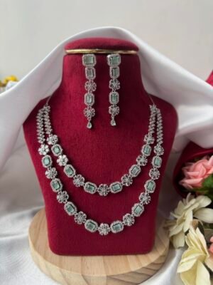 Avantika 2 Layer American Diamond Set – Mint Green