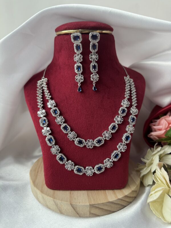 Avantika 2 Layer American Diamond Set - Dark Blue