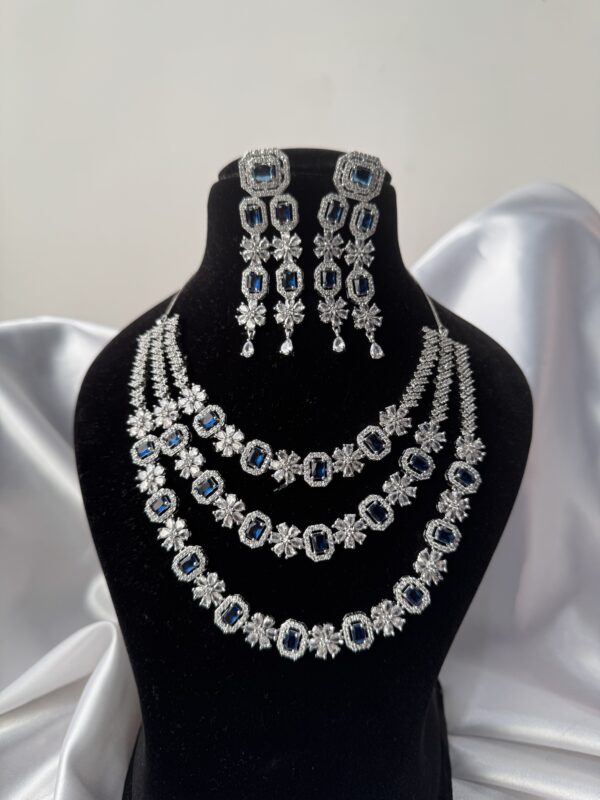 Avneet 3 Layer American Diamond Set - Blue