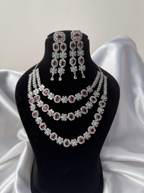 Avneet 3 Layer American Diamond Set - Ruby
