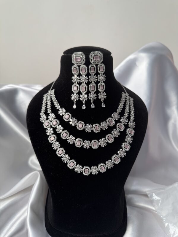 Avneet 3 Layer American Diamond Set - Light Pink