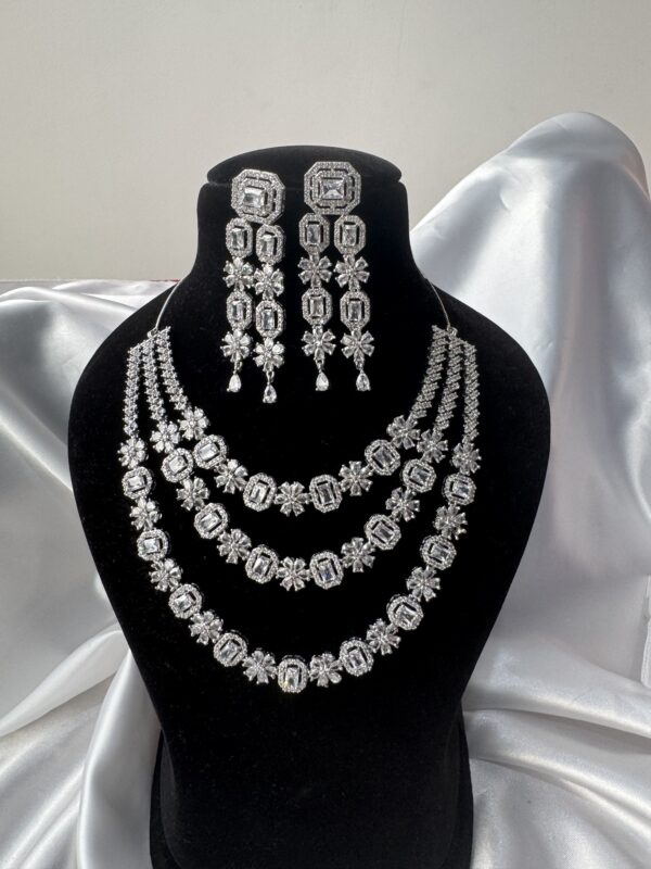 Avneet 3 Layer American Diamond Set - White