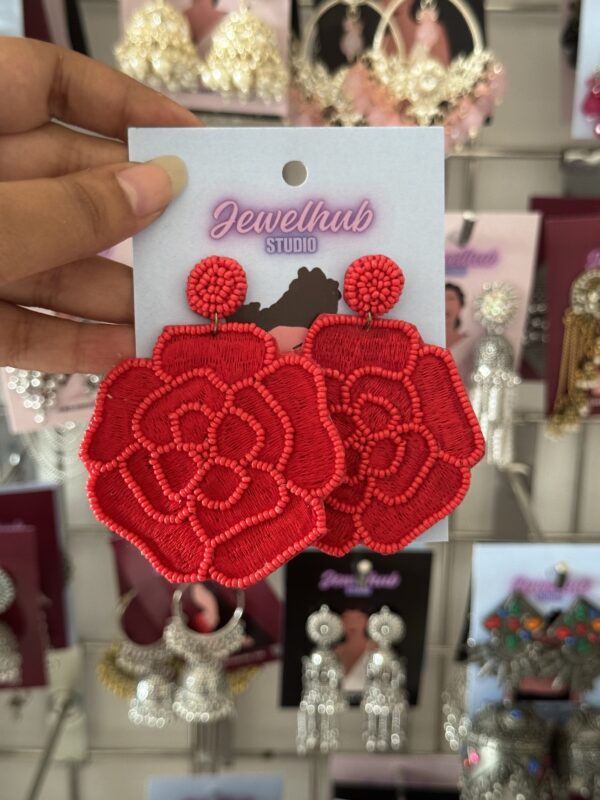 Handmade Red Rose Earrings