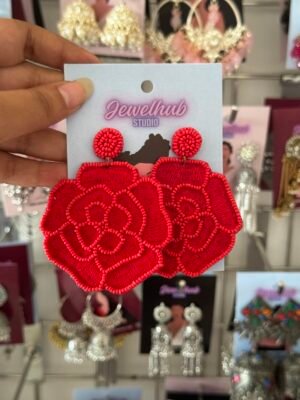 Handmade Red Rose Earrings