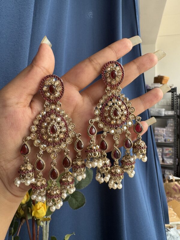 Noori Premium Jadau Kundan Earrings - Wine