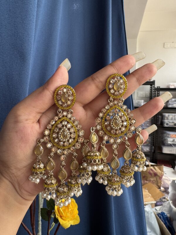 Noori Premium Jadau Kundan Earrings - Yellow