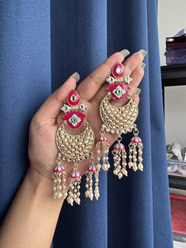 Nisha Meenakari Earrings - Dark Pink
