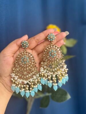 Kusha Kundan Earrings – Light Blue