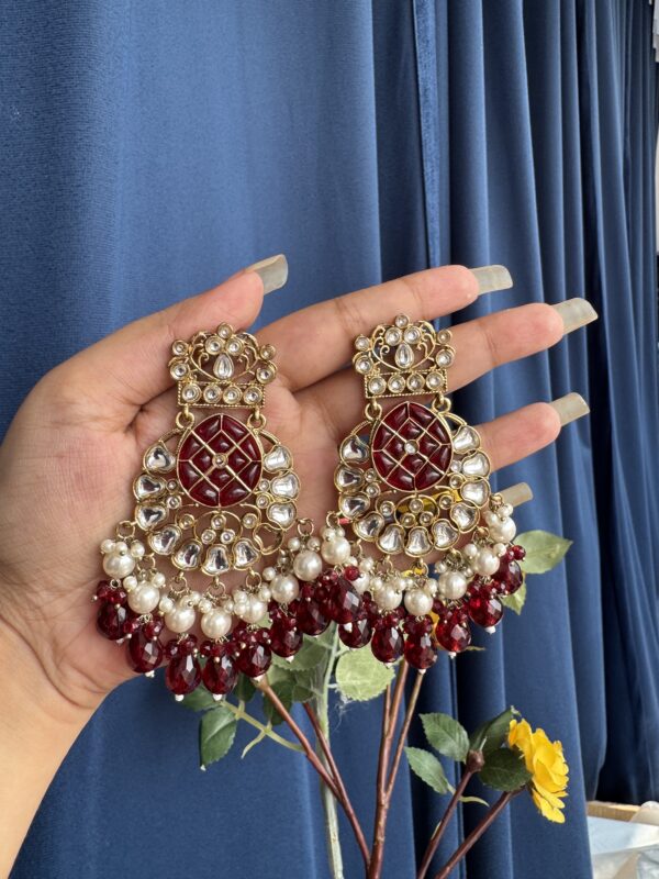 Neha Premium Chandbali Earrings - Red