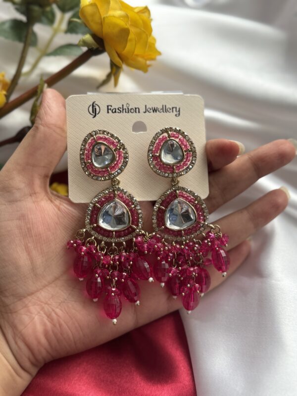 Harshini Kundan Earrings - Dark Pink