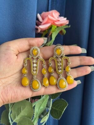 Jeevika Stone Earrings – Yellow