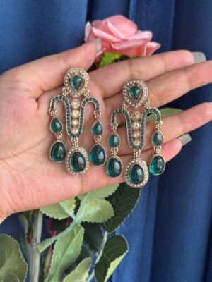 Jeevika Stone Earrings – Teal Green