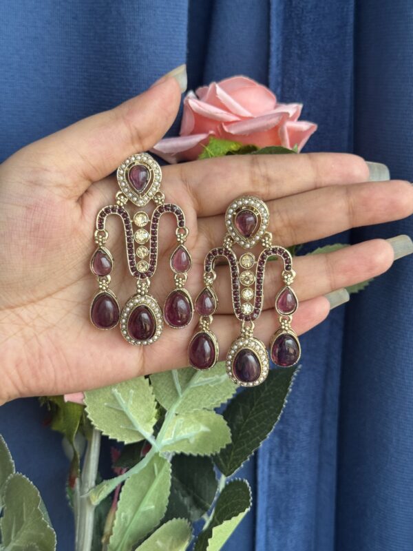Jeevika Stone Earrings - Wine