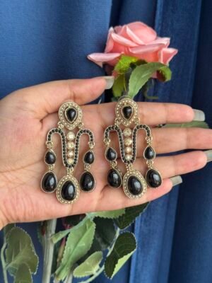 Jeevika Stone Earrings – Black